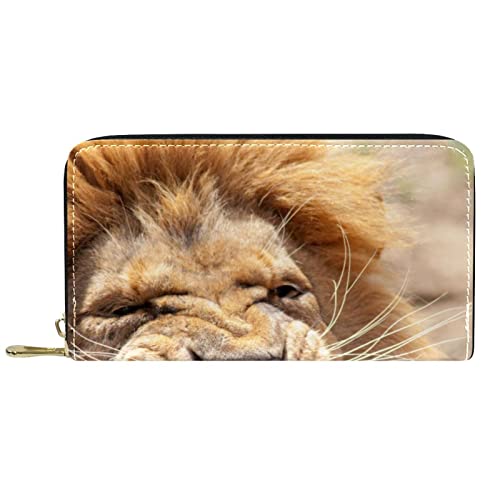 DJNGN Portemonnaie Leder Leder Reißverschluss Lange Geldbörse Löwenmuster von DJNGN