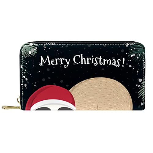 DJNGN Portemonnaie Leder Leder Reißverschluss Lange Geldbörse Merry Christmas Faultier von DJNGN