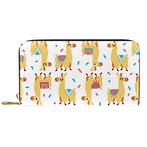 DJNGN Portemonnaie Leder Leder Reißverschluss Lange Geldbörse Niedliche Alpakas Cartoon von DJNGN