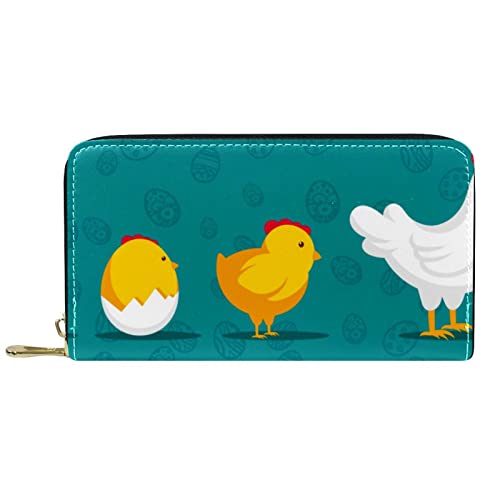 DJNGN Portemonnaie Leder Leder Reißverschluss Lange Geldbörse Ostern Küken Eier von DJNGN
