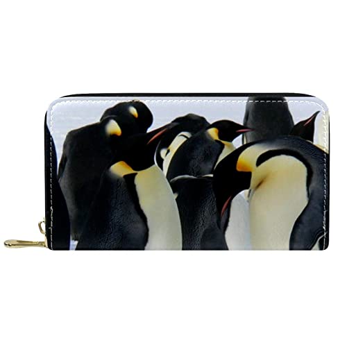 DJNGN Portemonnaie Leder Leder Reißverschluss Lange Geldbörse Pinguine und Baby von DJNGN
