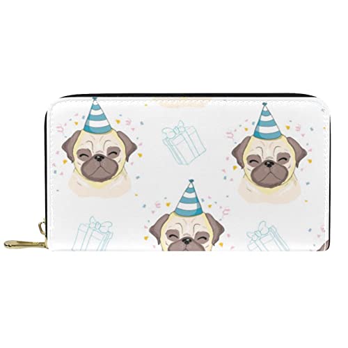 DJNGN Portemonnaie Leder Leder Reißverschluss Lange Geldbörse Pugs von DJNGN