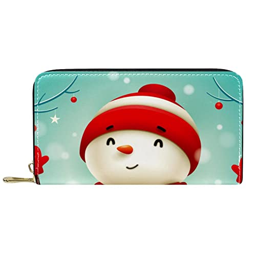 DJNGN Portemonnaie Leder Leder Reißverschluss Lange Geldbörse Schöne Frohe Weihnachten Schneemann von DJNGN