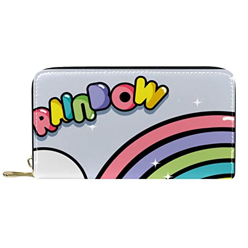 DJNGN Portemonnaie Leder Leder Reißverschluss Lange Geldbörse Schöner Regenbogen mit Wolken am Himmel von DJNGN
