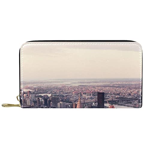 DJNGN Portemonnaie Leder Leder Reißverschluss Lange Geldbörse Stadtmuster von DJNGN