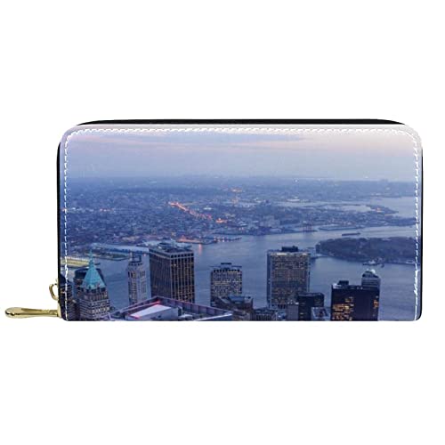 DJNGN Portemonnaie Leder Leder Reißverschluss Lange Geldbörse Stadtmuster von DJNGN