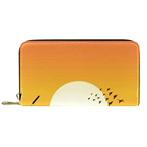 DJNGN Portemonnaie Leder Leder Reißverschluss Lange Geldbörse Sunset von DJNGN