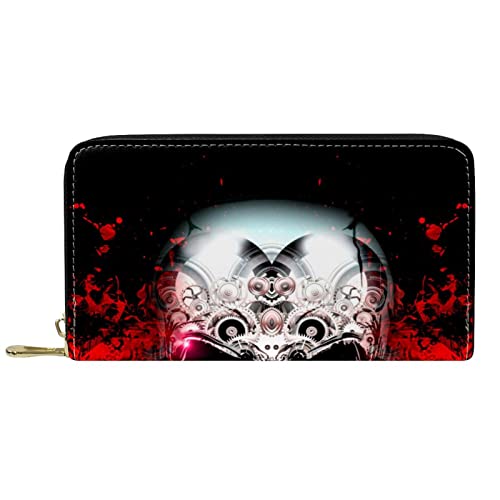 DJNGN Portemonnaie Leder Leder Reißverschluss Lange Geldbörse Totenkopf von DJNGN