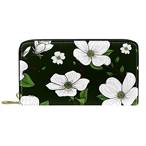 DJNGN Portemonnaie Leder Leder Reißverschluss Lange Geldbörse Tropical Green Floral Flower von DJNGN