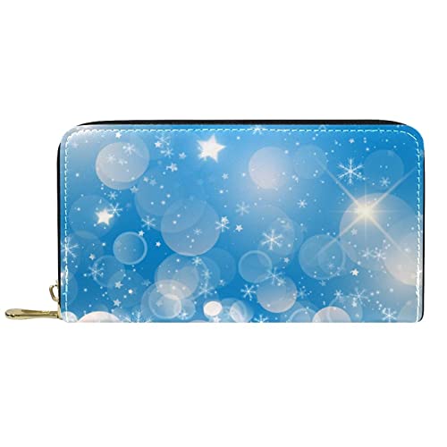 DJNGN Portemonnaie Leder Leder Reißverschluss Lange Geldbörse Weihnachten Schneeflocke und Sterne von DJNGN