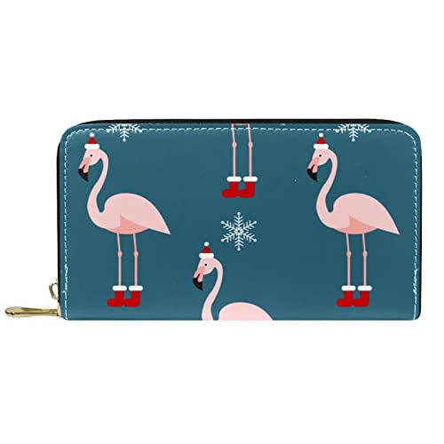 DJNGN Portemonnaie Leder Leder Reißverschluss Lange Geldbörse Weihnachtsflamingo von DJNGN