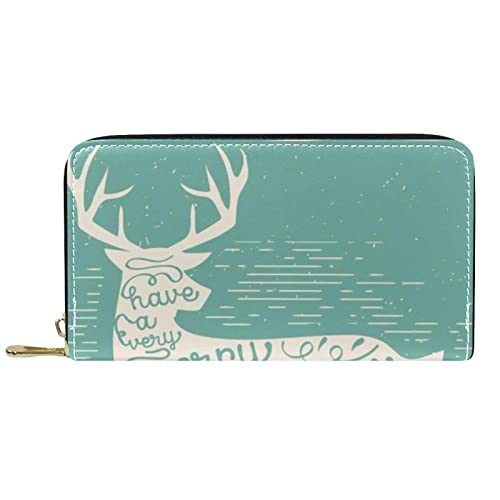 DJNGN Portemonnaie Leder Leder Reißverschluss Lange Geldbörse Weihnachtshirsch von DJNGN