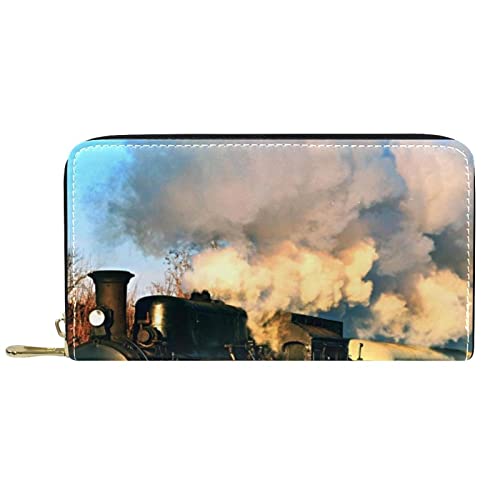 DJNGN Portemonnaie Leder Leder Reißverschluss Lange Geldbörse Zug Eisenbahn von DJNGN