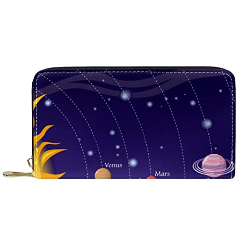 DJNGN Portemonnaie Leder Leder Zip Lange Geldbörse Sonnensystem von DJNGN