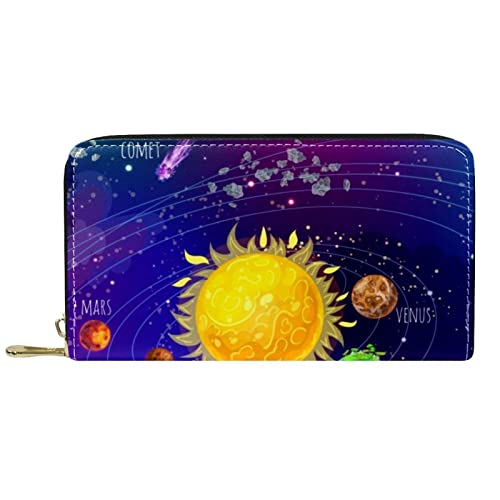 DJNGN Portemonnaie Leder Leder Zip Lange Geldbörse Sonnensystem von DJNGN