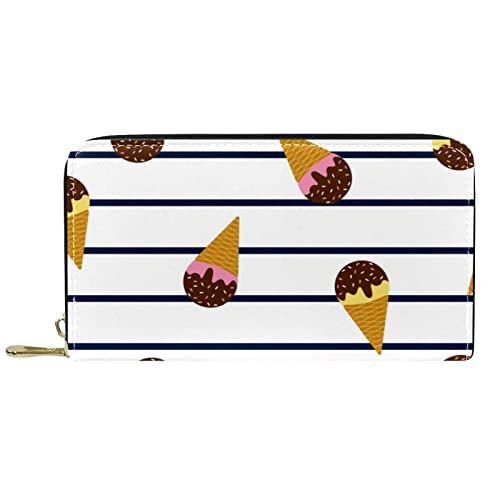 DJNGN Portemonnaie Leder Leder Zip Lange Geldbörse Summer Ice Creams Marine Stripes von DJNGN
