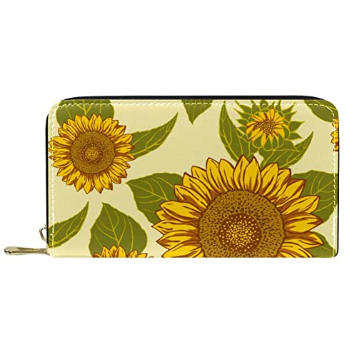 DJNGN Portemonnaie Leder Leder Zip Lange Geldbörse Sunflower Vintage von DJNGN