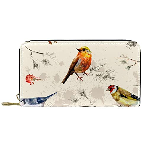 DJNGN Portemonnaie aus Leder mit Reißverschluss, Lange Geldbörse, Frühlingsvogel, chinesisches Ölgemälde von DJNGN