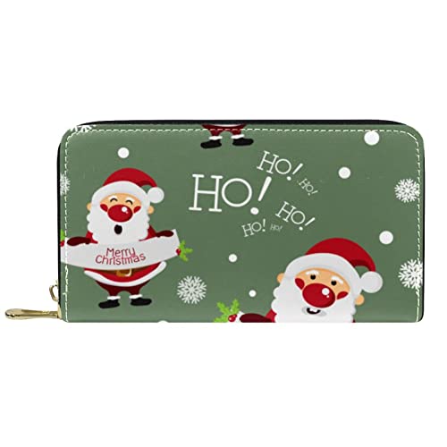 DJNGN Portemonnaie aus Leder mit Reißverschluss, Lange Geldbörse, süßes Weihnachts-Cartoon-Muster von DJNGN