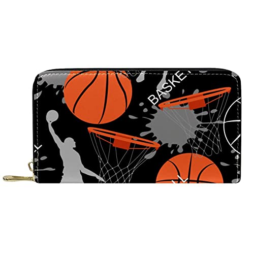 DJNGN Portemonnaie aus Leder mit langem Reißverschluss aus Leder Junge, der Basketball spielt von DJNGN