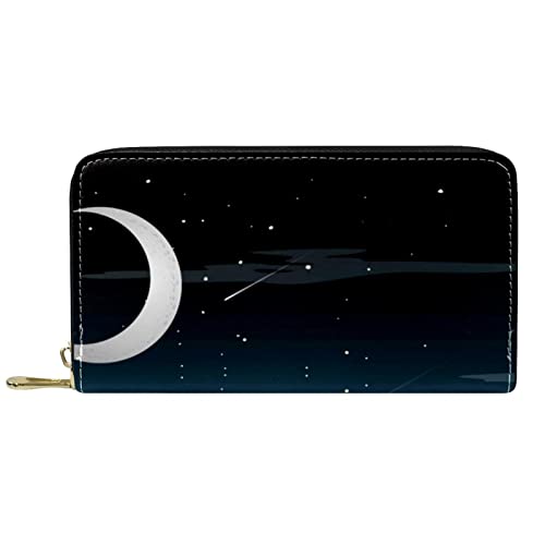 DJNGN Portemonnaie aus Leder mit langem Reißverschluss aus Leder Sternschnuppe bei Nacht von DJNGN