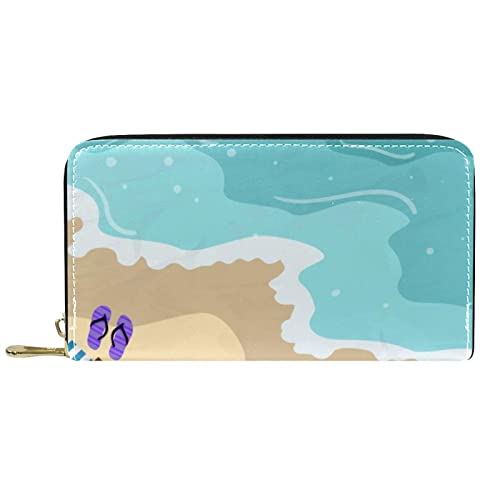 DJNGN Portemonnaie aus Leder mit langem Reißverschluss aus Leder mit Strandlandschaft am Meer von DJNGN