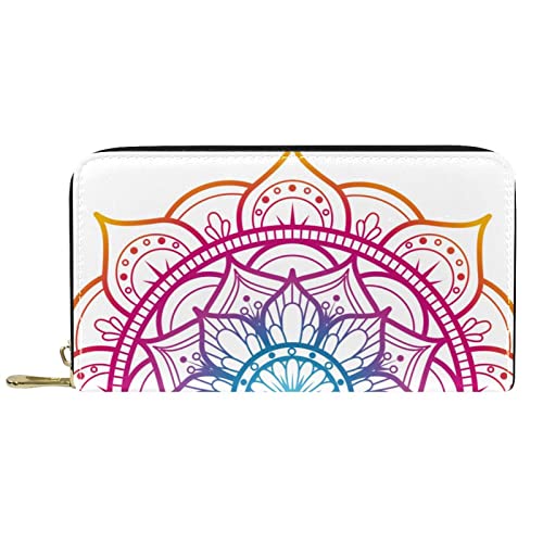 DJNGN Portemonnaie aus Leder mit langem Reißverschluss aus Leder mit geometrischem Blumendruck von DJNGN