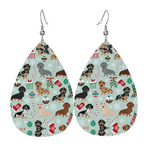 Dackel Muster Weihnachten Leder Ohrringe für Frauen baumeln Ohrring Tropfen Anhänger mit Haken Geschenke für Erwachsene Mädchen von DJNGN