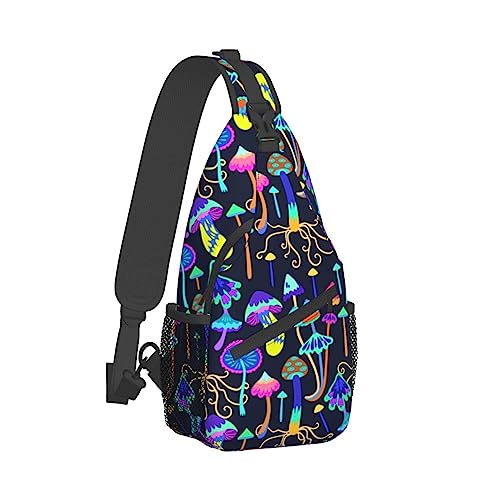 Damen kompatibel mit Trippy Colorful Neon Mushrooms Schulter- und Brusttaschen, Rucksäcke, modischer Freizeitrucksack, Umhängetaschen, Tagesrucksack, vielseitig einsetzbar für Reisen, Outdoor, Laufen von DJNGN