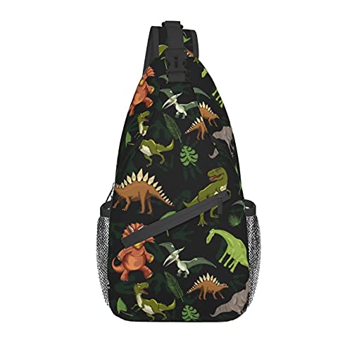 Dinosaurier-Sling-Crossbody-Rucksack mit verstellbarem und wendbarem Schultergurt für Männer und Frauen, Reisen, Wandern, Tagesrucksack von DJNGN