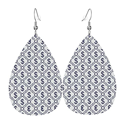 Dollarzeichen Muster Leder Ohrringe für Frauen baumeln Ohrring Tropfen Anhänger mit Haken Geschenke für Erwachsene Mädchen von DJNGN