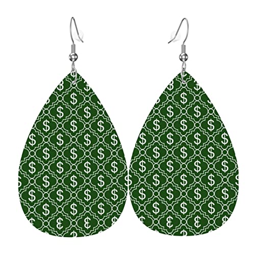 Dollarzeichen Muster Leder Ohrringe für Frauen baumeln Ohrring Tropfen Anhänger mit Haken Geschenke für Erwachsene Mädchen von DJNGN