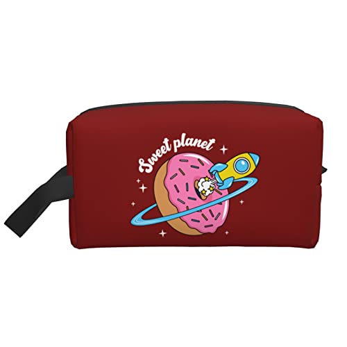 Donuts and Rockets Rote Make-up-Tasche Reise-Toilettenartikel Make-up-Organizer Reisen Große Kapazität Tragbare Reise-Kosmetiktaschen für Frauen Mädchen von DJNGN