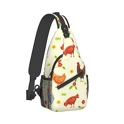 Einzigartige Unisex-Brusttasche, Turnbeutel, modischer Sling-Schulterrucksack, Outdoor-Sport-Tagesrucksack, kompatibel mit A Brood Of Chickens Flowers Floral, verstellbare Mehrzwecktasche für den tägl von DJNGN