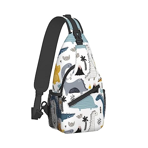 Einzigartige Unisex-Brusttasche, Turnbeutel, modischer Sling-Schulterrucksack, Outdoor-Sport-Tagesrucksack, kompatibel mit niedlichen lustigen Dinosauriern, vielseitig einsetzbare, verstellbare Tasche von DJNGN