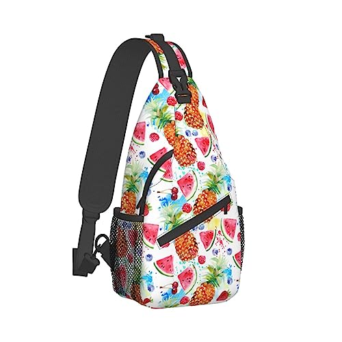 Elegante Brust-Umhängetasche, kompatibel mit Aquarell-Pines-Wassermelonen-Schulterrucksack für Damen, Verstellbarer und bequemer Turnbeutel, Diebstahlschutz, Radfahren, Reisen, Wandern, Tagesrucksack von DJNGN