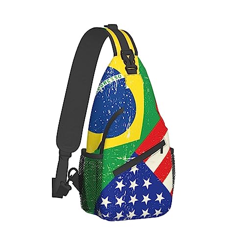 Elegante Brust-Umhängetasche, kompatibel mit Brasilien und den USA American Grunge Flag Sling Schulterrucksack für Frauen, verstellbarer und bequemer Turnbeutel, Anti-Diebstahl-Tagesrucksack zum Radfa von DJNGN