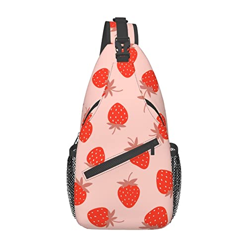 Erdbeere, Obst, Beere, niedliche rosa Umhängetasche für Damen und Herren, Umhängetasche, Rucksack, Radfahren, Wandern, Tagesrucksack, Schulter-Brusttasche von DJNGN