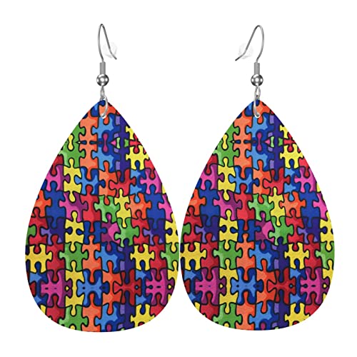 Farbe Puzzle Autistische Störung Muster Leder Ohrringe Für Frauen Baumeln Ohrring Tropfen Anhänger Mit Haken Geschenke Für Erwachsene Mädchen von DJNGN