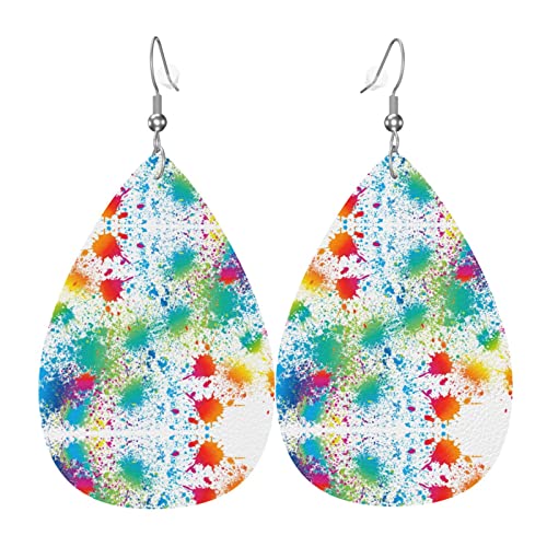 Farbe Spritzer Bunte Muster Leder Ohrringe Für Frauen Baumeln Ohrring Tropfen Anhänger Mit Haken Geschenke Für Erwachsene Mädchen von DJNGN