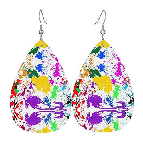 Farbe Spritzer Bunte Muster Leder Ohrringe Für Frauen Baumeln Ohrring Tropfen Anhänger Mit Haken Geschenke Für Erwachsene Mädchen von DJNGN