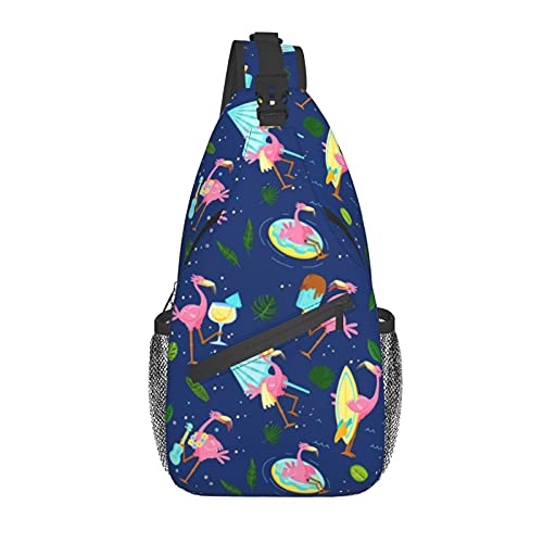 Flamingo Sling Umhängetasche, Verstellbarer und wendbarer Schultergurt, Rucksacktasche für Männer und Frauen, Reisen, Wandern, Tagesrucksack von DJNGN