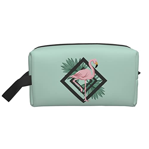 Flamingos Tropical Leaves Light Green Make-up-Tasche Reise-Toilettenartikel Make-up-Organizer Reise Große Kapazität Tragbare Reise-Kosmetiktaschen für Frauen Mädchen von DJNGN