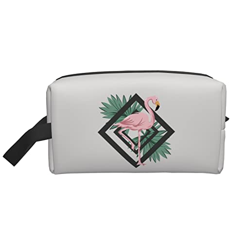 Flamingos Tropical Leaves White Makeup Bag Travel Toiletries Makeup Organizer Travel Large Capacity Portable Travel Cosmetic Bags for Women Girls von DJNGN