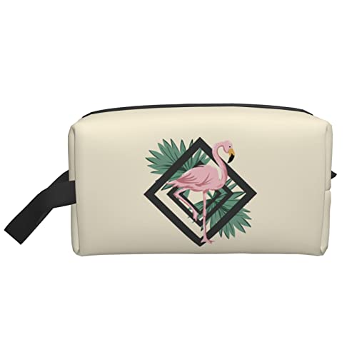 Flamingos Tropische Blätter Beige Make-up-Tasche Reise-Toilettenartikel Make-up-Organizer Reisen Große Kapazität Tragbare Reise-Kosmetiktaschen für Frauen Mädchen von DJNGN