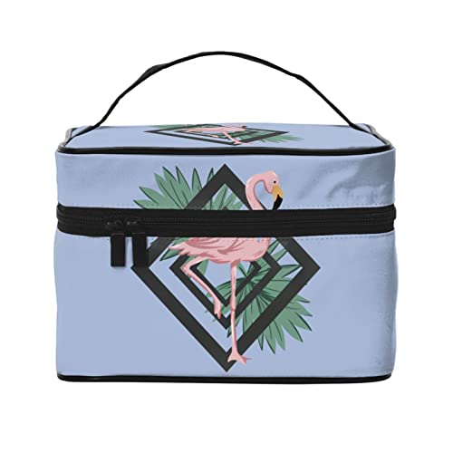 Flamingos Tropische Blätter Blau Make-up-Tasche Kulturtasche für Frauen Kosmetiktasche Reise-Kulturtasche Make-up-Reisetasche Make-up-Organizer Große Make-up-Tasche von DJNGN