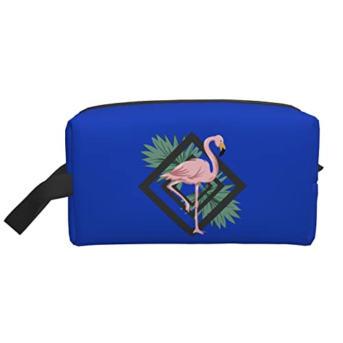 Flamingos Tropische Blätter Blau Make-up-Tasche Reise-Toilettenartikel Make-up-Organizer Reisen Große Kapazität Tragbare Reise-Kosmetiktaschen für Frauen Mädchen von DJNGN