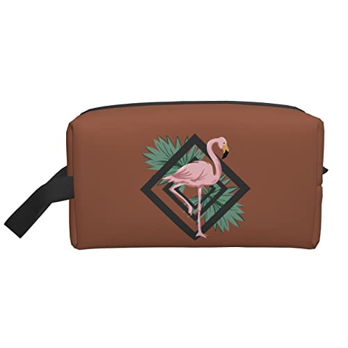 Flamingos Tropische Blätter Braun Make-up-Tasche Reise-Toilettenartikel Make-up-Organizer Reisen Große Kapazität Tragbare Reise-Kosmetiktaschen für Frauen Mädchen von DJNGN