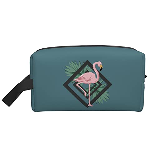 Flamingos Tropische Blätter Dunkelgrüne Make-up-Tasche Reise-Toilettenartikel Make-up-Organizer Reise Große Kapazität Tragbare Reise-Kosmetiktaschen für Frauen Mädchen von DJNGN