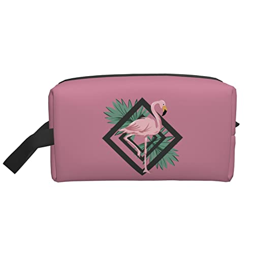 Flamingos Tropische Blätter Dunkelrosa Make-up-Tasche Reise-Toilettenartikel Make-up-Organizer Reisen Große Kapazität Tragbare Reise-Kosmetiktaschen für Frauen Mädchen von DJNGN